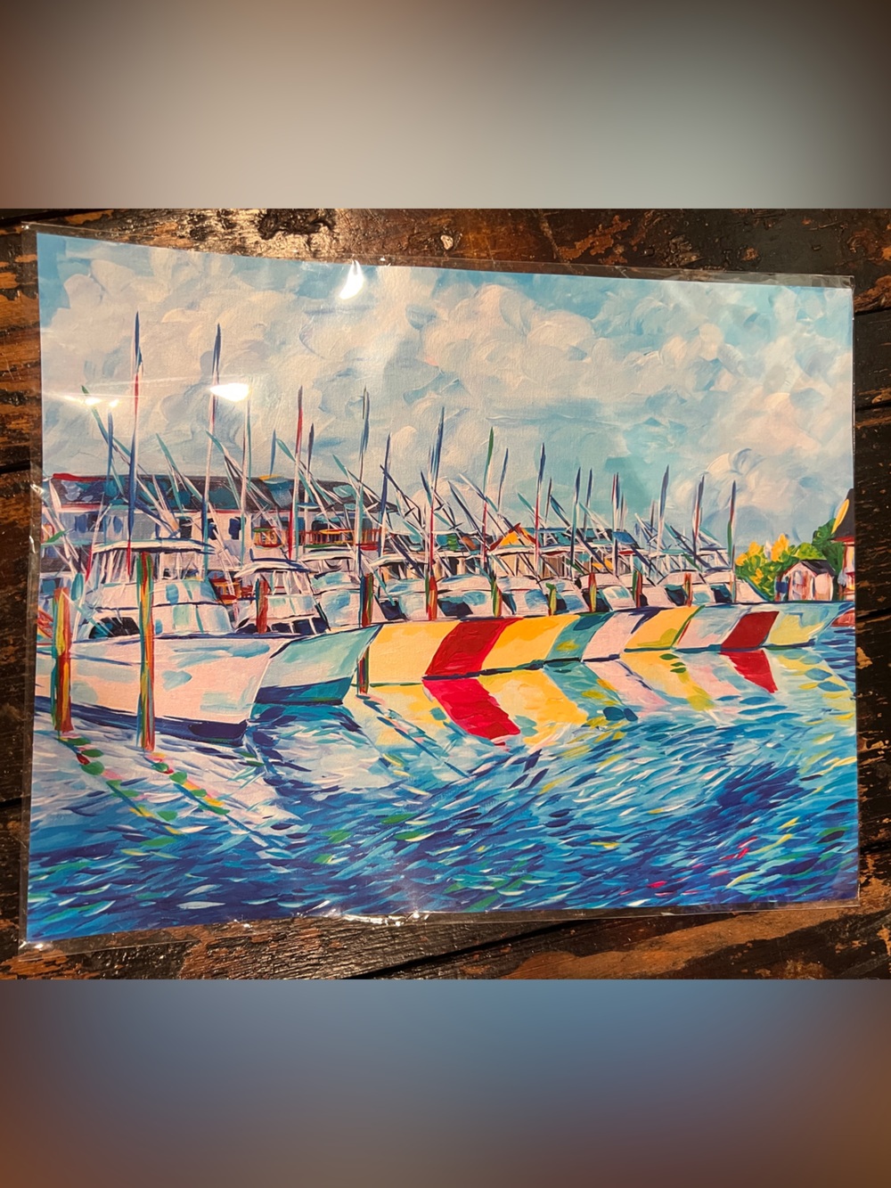 NEW Allison Hunt Cooper Vibrant Harbor Boat Art Print Wilmington NC